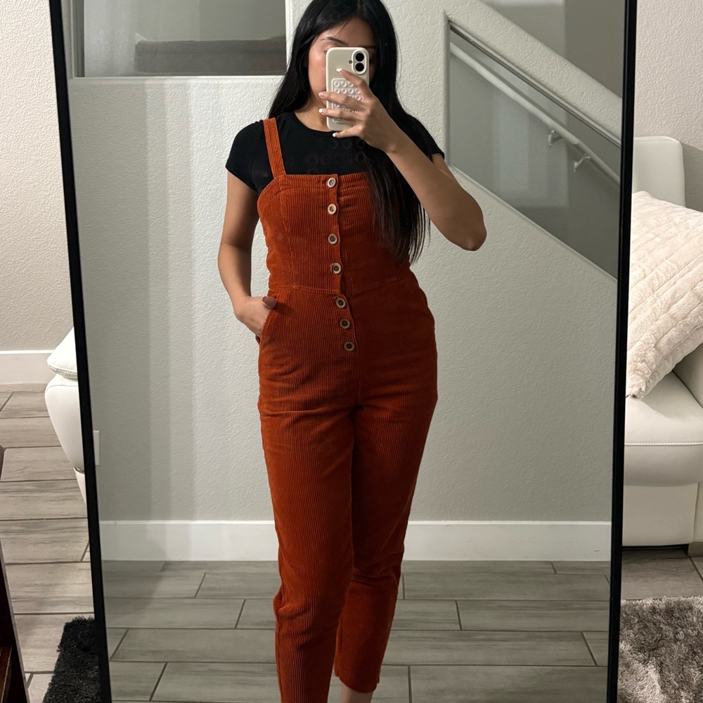 Forever 21 Burnt Orange Button-Up Jumpsuit